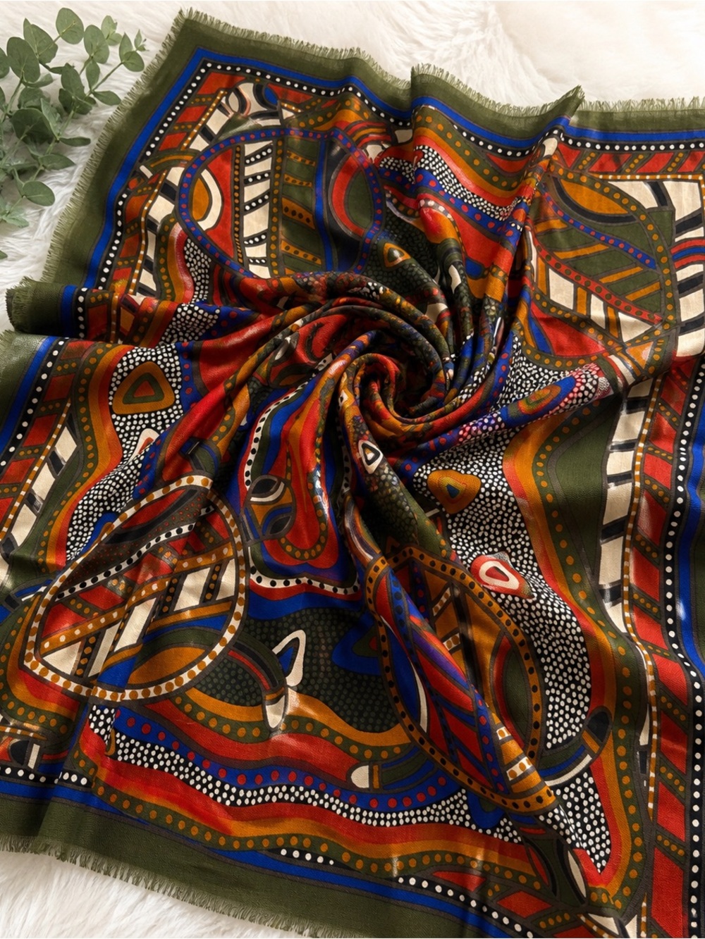 Vintage Baldrini Fresca Australia 100% Wool Scarf 31” Abstract Art Print